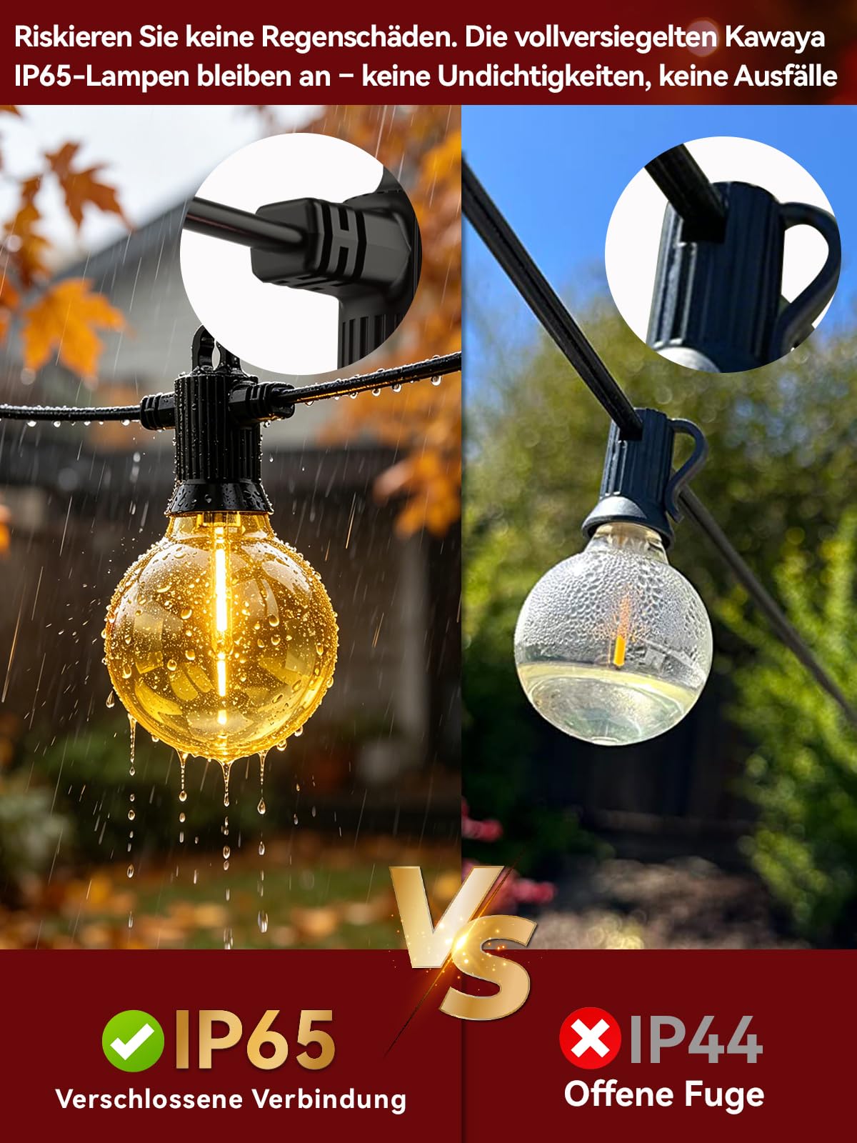 Kawaya 30M Bunte LED Lichterkette Außen Strombetrieben - IP65 Wetterfest | Bruchsicher verbindbar dimmbar - Lichterkette Party für Garten Balkon Terrasse Weihnachten Halloween Festdekoration