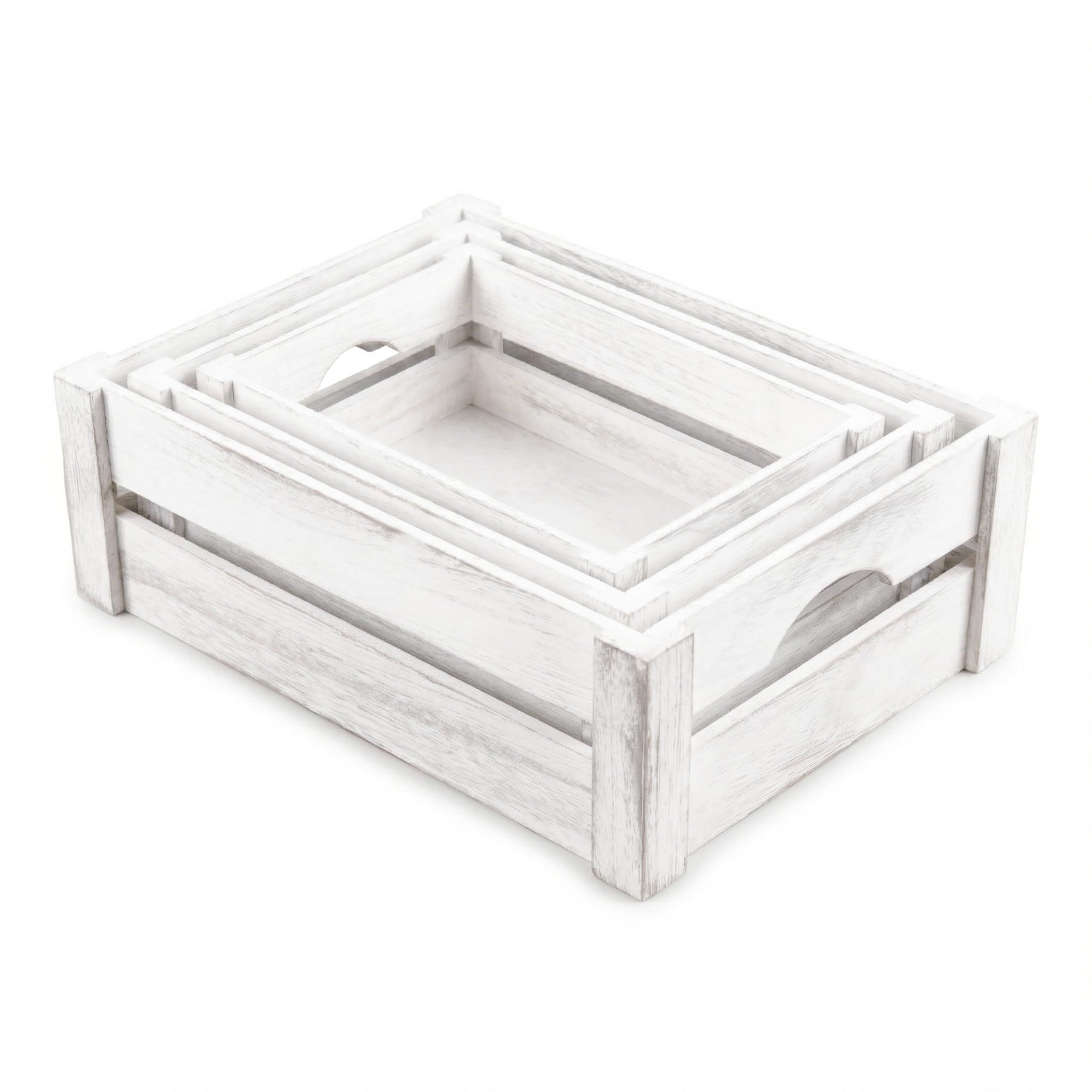 Wickerfield Wooden Box for Storage Hampers Garden Wedding, Dog Toy Wooden Crate with Handle, Wooden Baskets for Storage, Hamper Boxes Empty (White Wash, Entire Set: L+M+S)