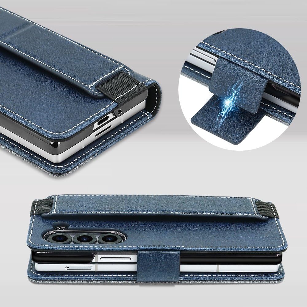 Etui na telefon komórkowy z klapką ze skóry PU, biznesowe, pasujące do Samsunga Galaxy Z Fold 7 6 5, z regulowaną podstawką, zielone, do Samsunga Z Fold 6