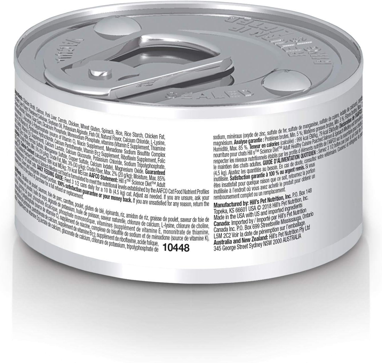Hill's Science Diet Adult 1-6 Healthy Cuisine Wet Cat Food, Poached Salmon & Spinach Stew, 2.8 oz. Cans, 24-Pack