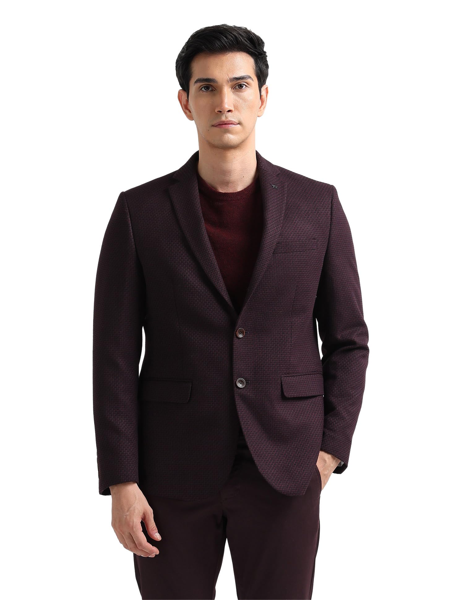 arrow Men's Textured Tailored Fit Blazer (ARAKBZ5077_Burgundy_38)-picture-27