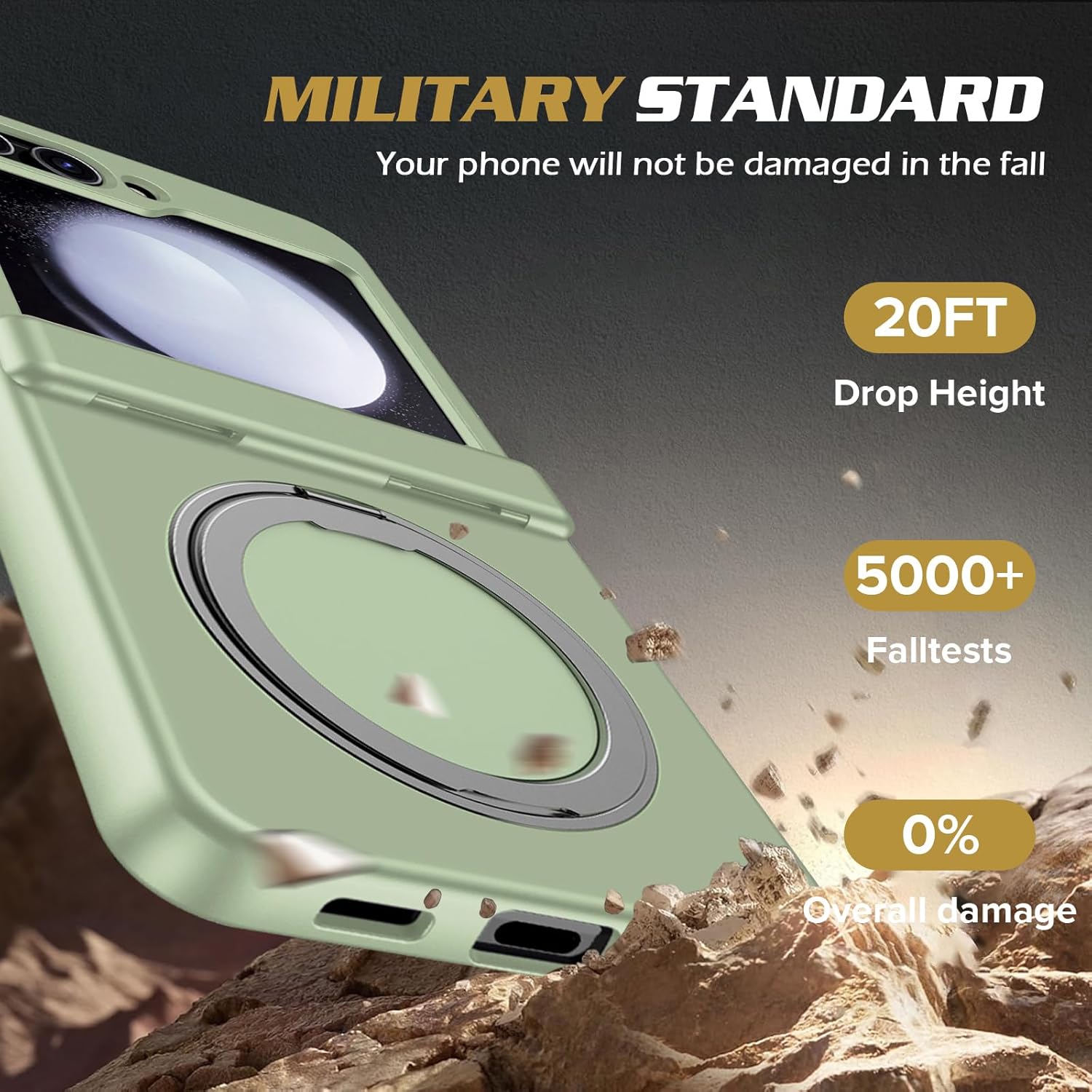 for Samsung Galaxy Z Flip 5 Case with Stand [Hinge Protection] [Screen Protector]Wireless Charging, Anti-fingerprint, Shockproof Rugged Protective Cover, Galaxy Z Flip 5 Phone Case with Ring Kickstand