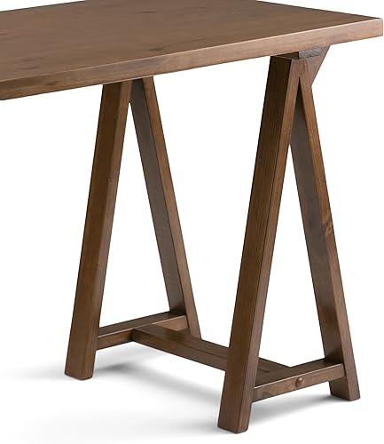 Miniatura 252 de SIMPLIHOME Sawhorse - Mesita de noche de madera maciza de 24 pulgadas de ancho, moderna, industrial, color gris envejecido, para sala de estar y