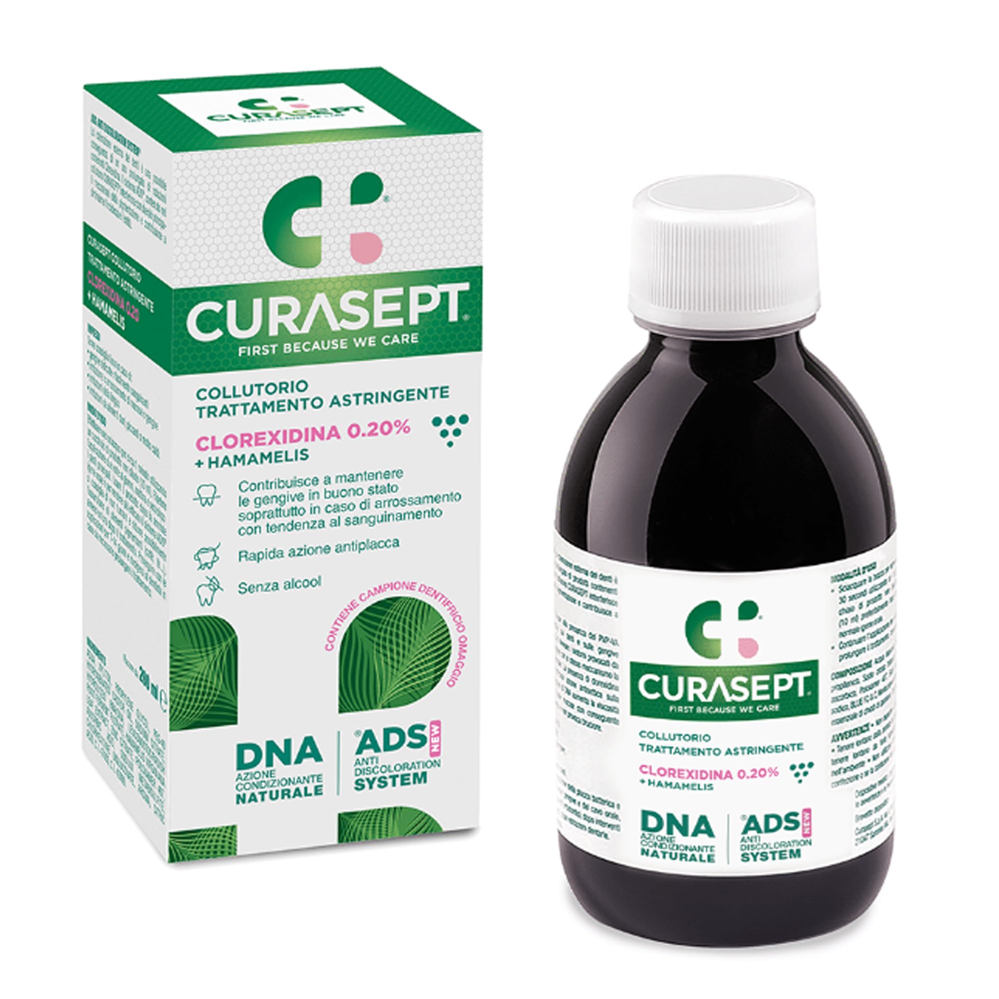 Curasept Kit Igiene Orale Astringente 0,20% Clorexidina - Collutorio 200 ml + Gel Dentifricio 75 ml - ADS Antiplacca, Senza Alcol