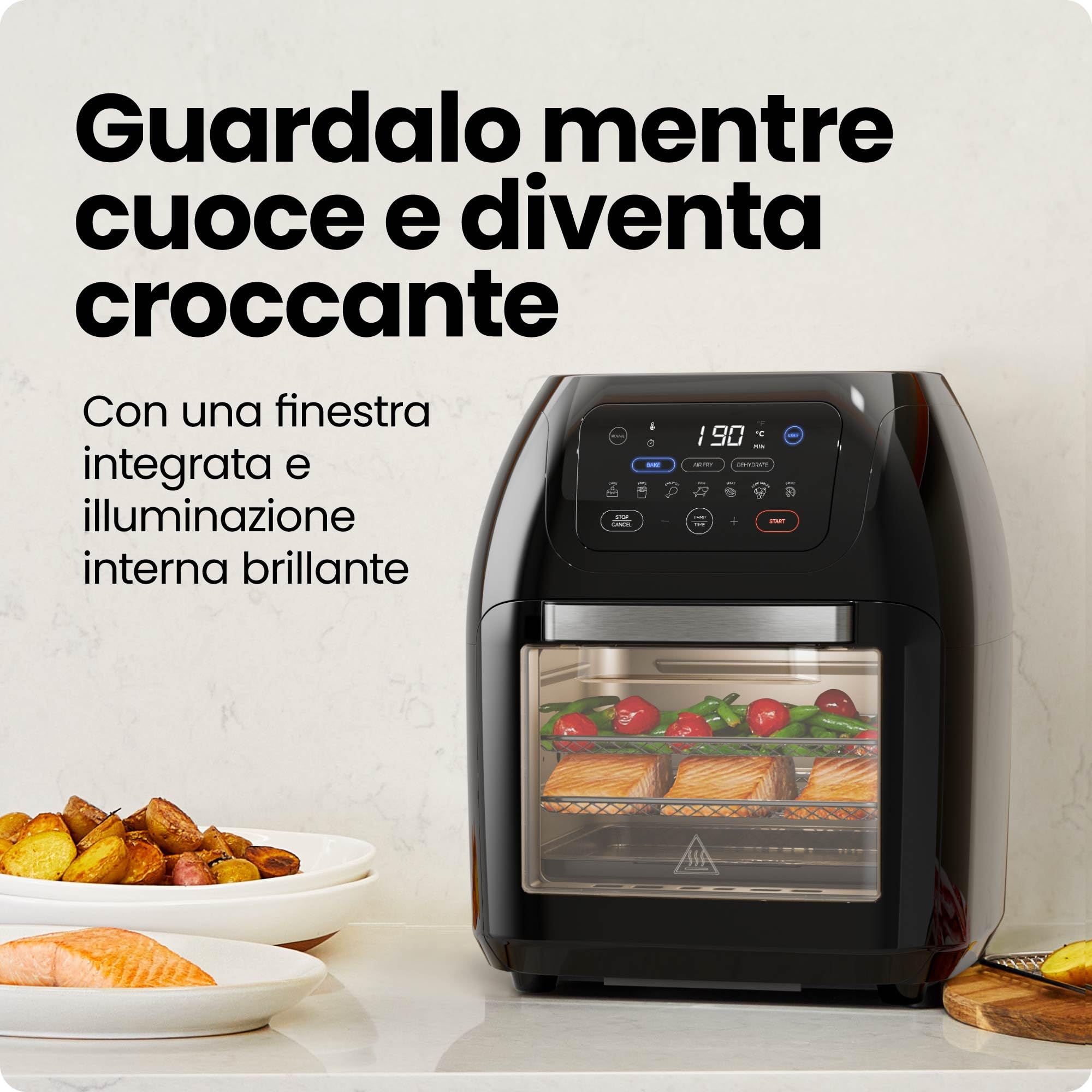 Chefman Friggitrice ad Aria 10L con Girarrosto, 17 Preselezioni Touch | Multifunzione, Disidratatore, Convezione, Friggere, Arrostire, Spegnimento Automatico, Formato XL, Nero