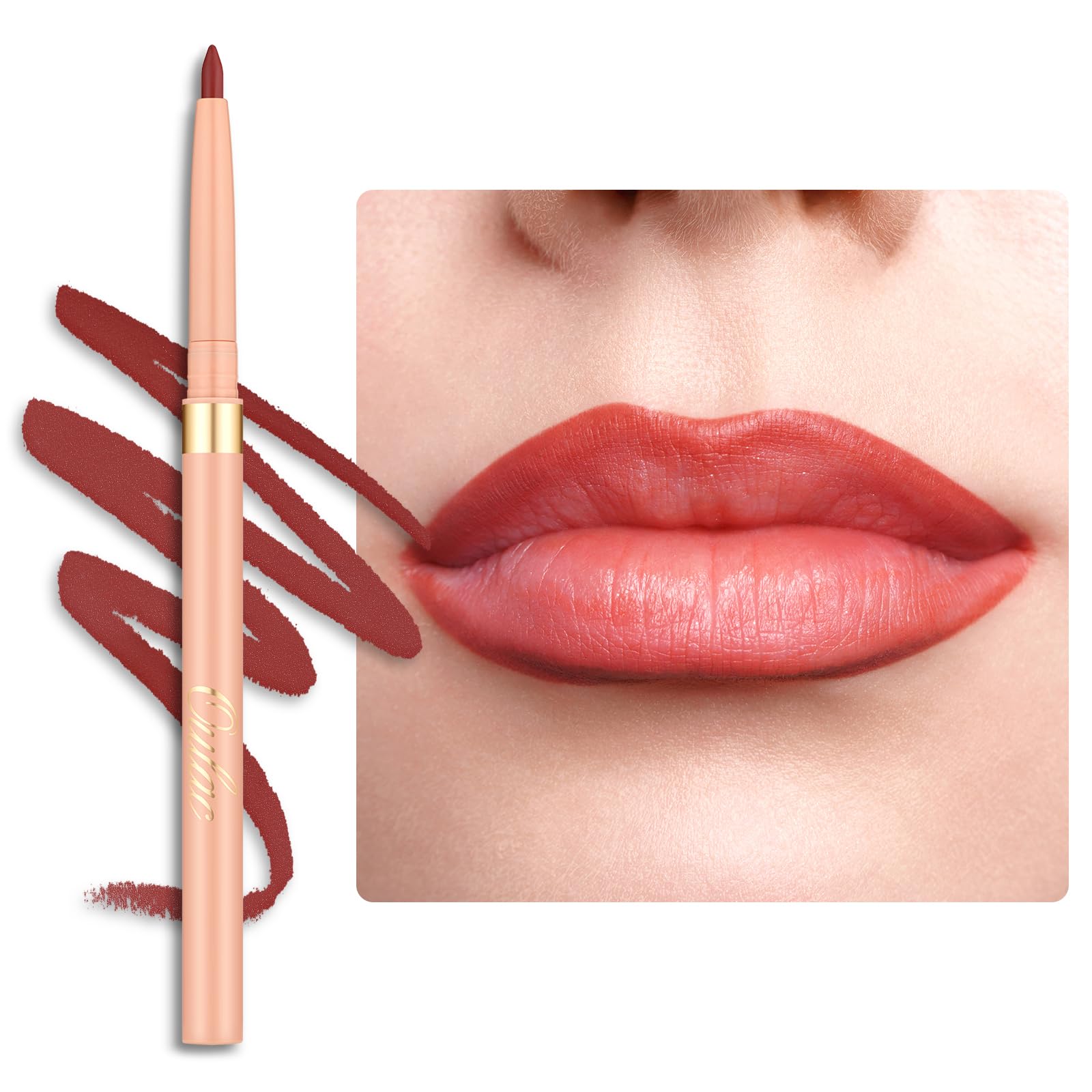 Oulac Matte Brick Red Lipliner Pencil Waterproof, Smooth and Smudge-proof Lasts 24H+, Highly Pigmented