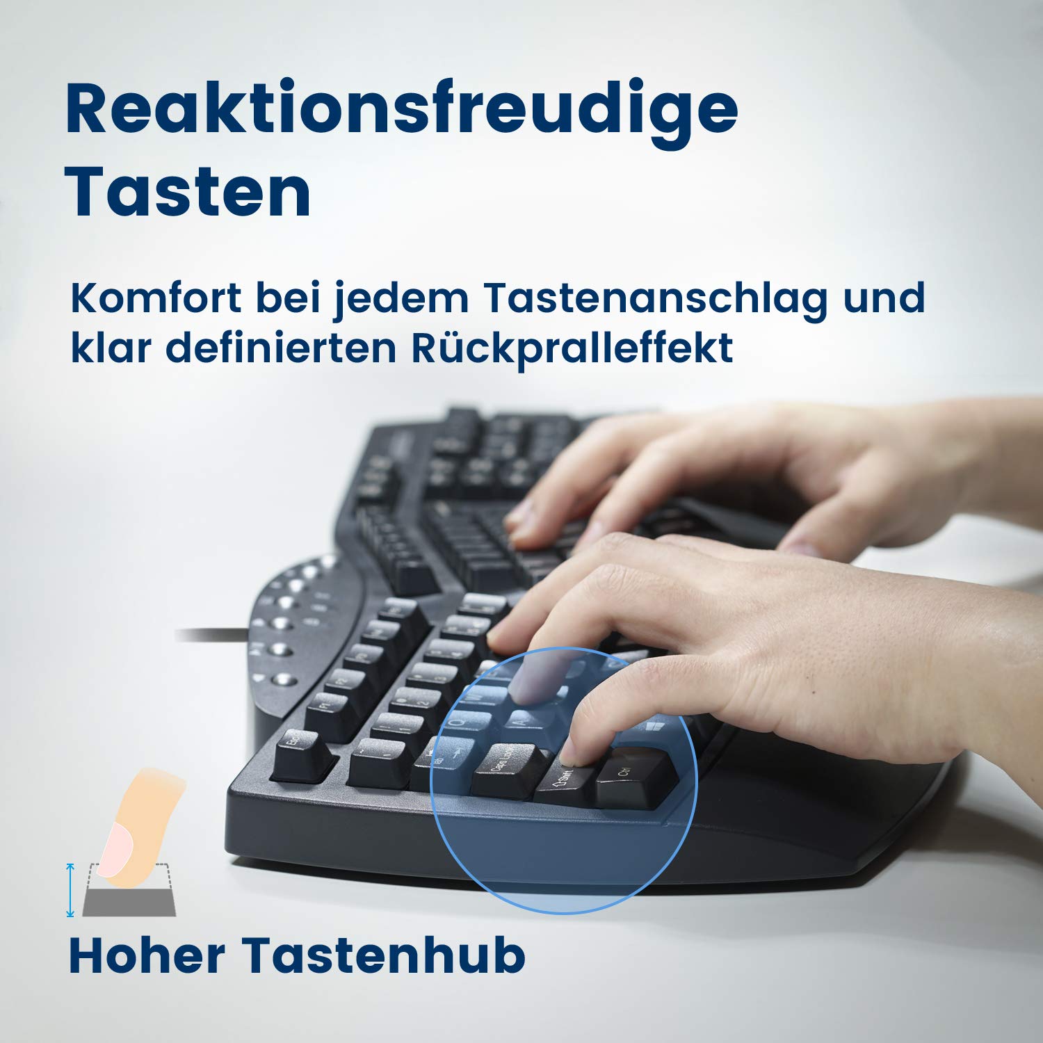 Perixx PERIBOARD-512 Ergonomische Tastatur - Geteiltes Tastenfeld - USB - Empfohlen bei Tennisarm -QWERTZ Deutsches Layout - Schwarz