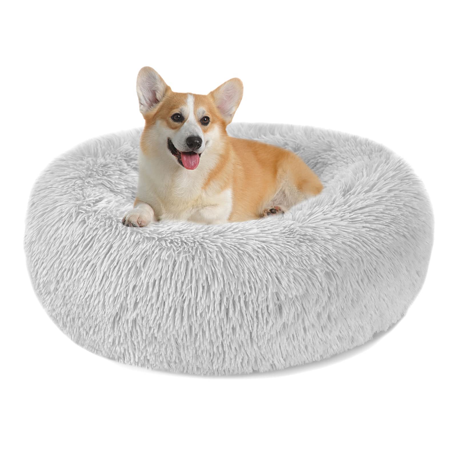 Cuccia Cane Gatto Interno Morbida - Cuscino per Cani Gatti Nuvola Soffice Peluche Rotondo da Ciambella, Letto Pelosa Antistress per Animale Domestico Piccola Media (L-60cm/23.6in, Grigio Chiaro )