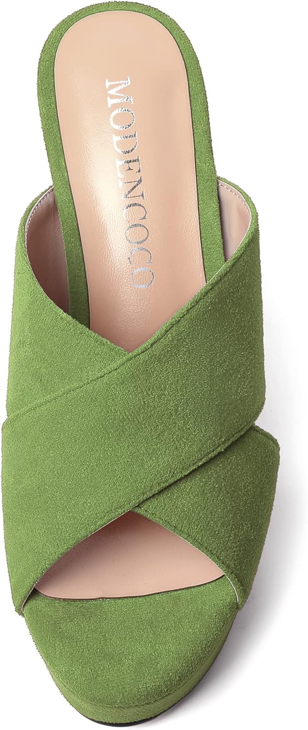 MODENCOCO Womens Suede Platform Slip On Open Toe Dressy Sexy Party Wedge High Heel Heeled Sandals 4 Inch - Image 3
