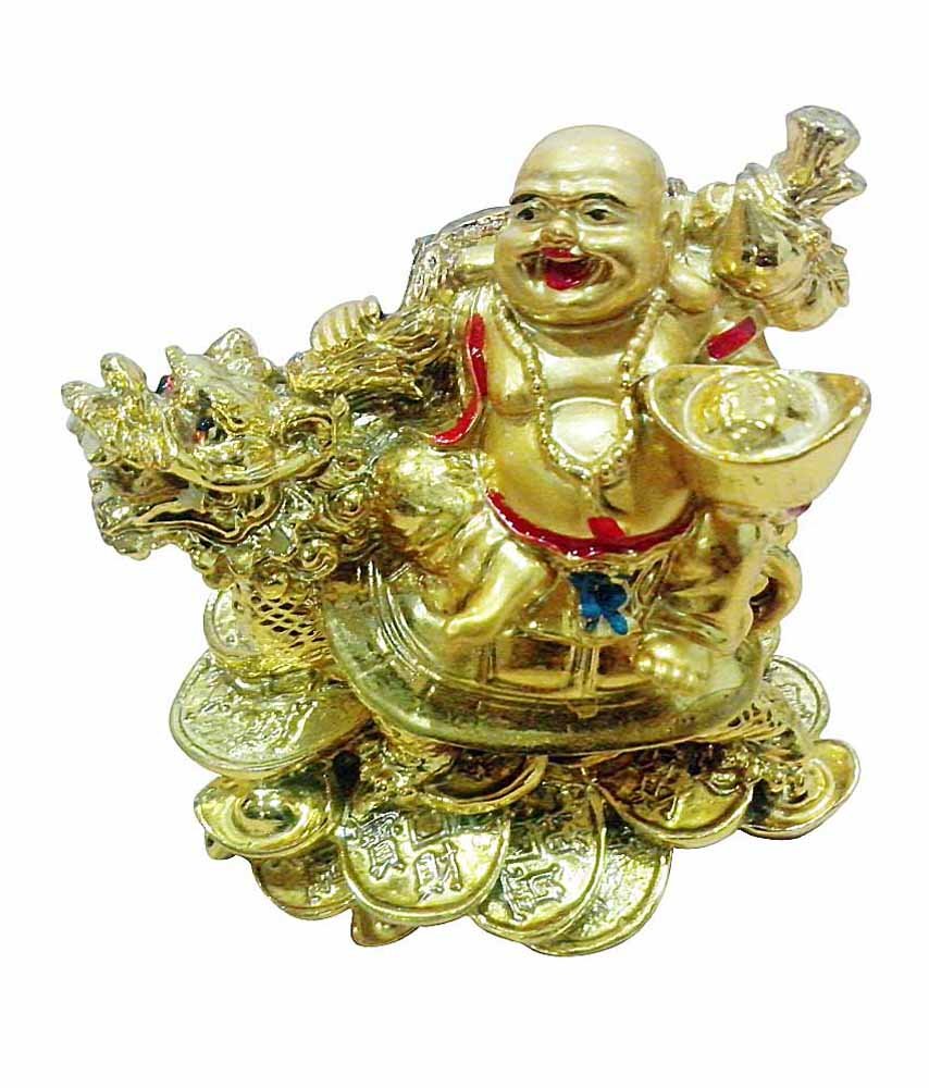 eshopee Fengshui Laughing Buddha Budha Sitting On Back of Dragon Headed Tortoise with Ingot in Hand