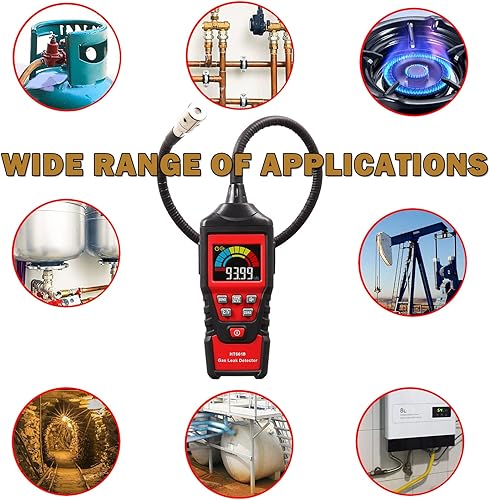 Miniatura 6 de Detector de fugas de gas, detector de gas natural portátil de mano con alarma audible y visual, sensibilidad ajustable localiza fuentes de fugas de