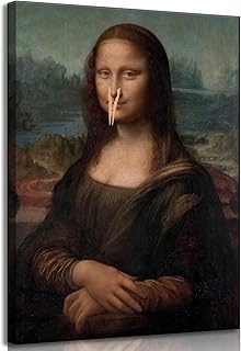 BFKDKG Framed Funny Bathroom Canvas Wall Art Vintage Mona Lisa Bathroom Paintings Pictures Wall Decor Toilet humor Pinching Nose Poster Printing Artwork for Bathroom Toilet Home Decoration (Mona Lisa, 12*16, Wrapped Canvas)