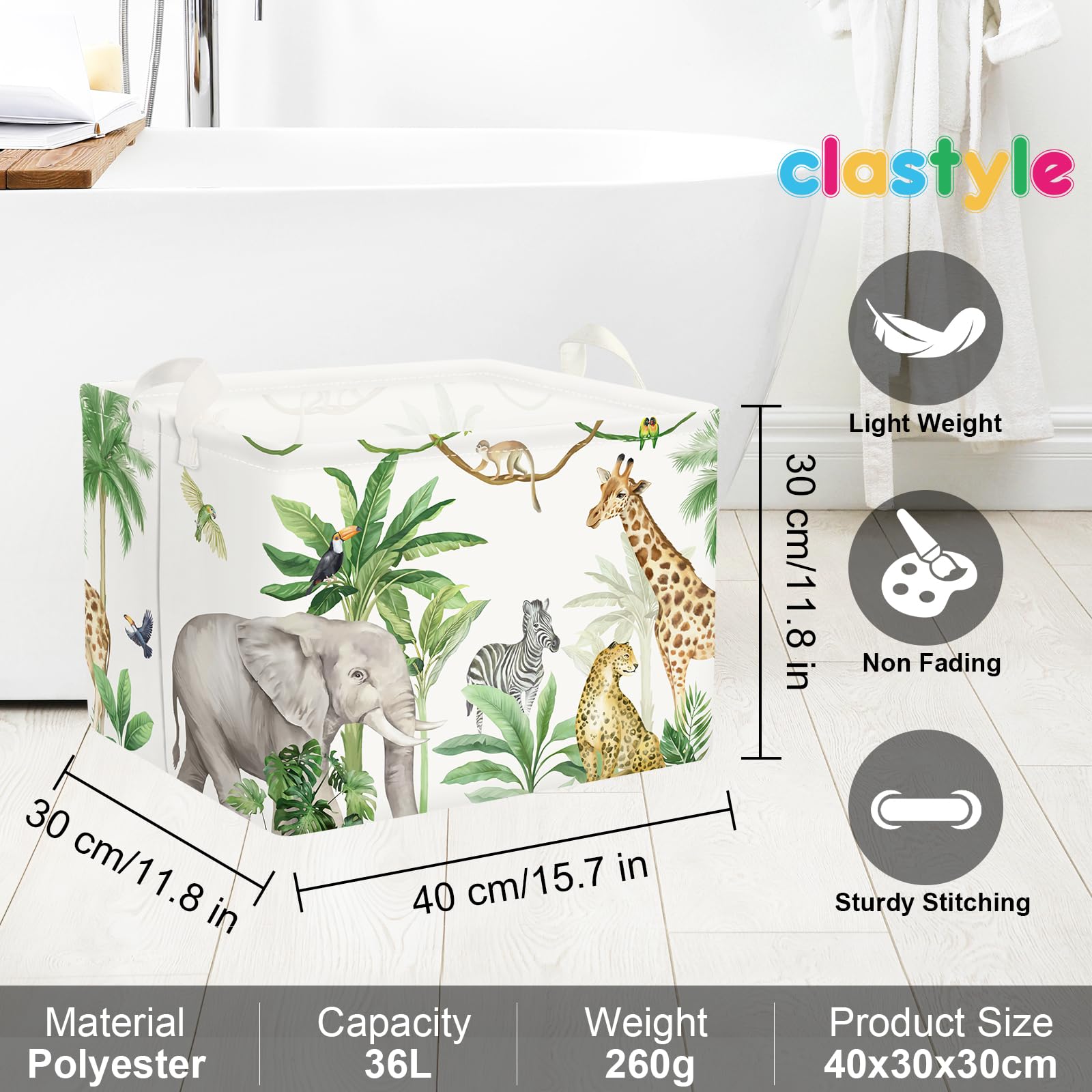 Clastyle Tier-Wäschekorb Faltbar – Giraffen-Design, 45 Liter, Für Kinderzimmer & Bad (36x45 Cm)