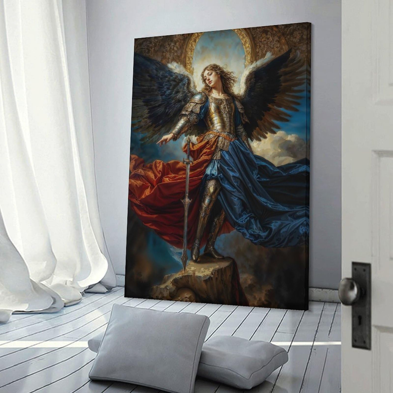 Junmoney Canvas Wall Art Archangel Gabriel, 24x36inch(60x90cm), for New Homes, Bedrooms Or Workspaces, Canvas Artwork with Gifting Potential