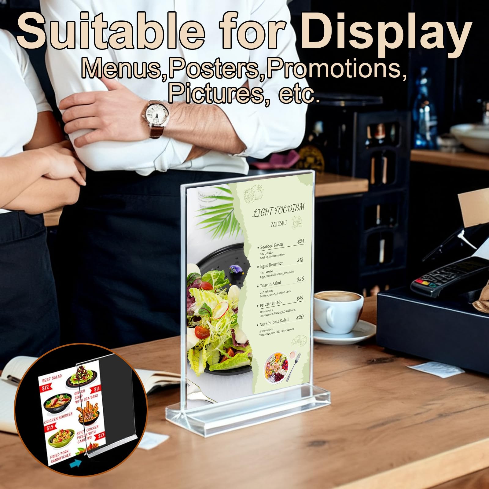 HFDONGL 8 Stück Tischaufsteller A6 Acryl Aufsteller Menükartenhalter Preisschilder Aufsteller A6 T-Ständer Tischkartenhalter für Büro Restaurant Cafe Shop Hochzeit