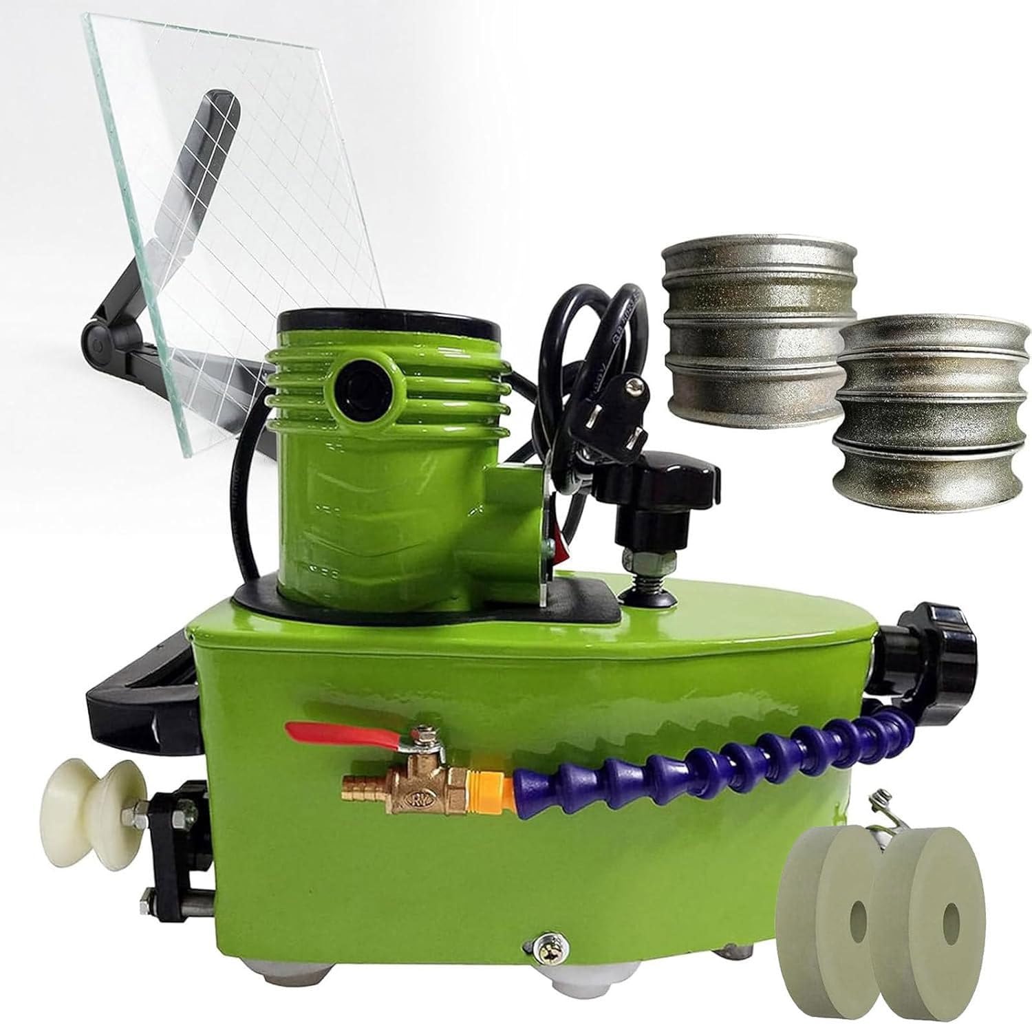 Electric Glass Polishing Machine, Straight Round Bevelled Glass Edging Grinder for Glass, Acrylic, Marble and Ceramic (Green)