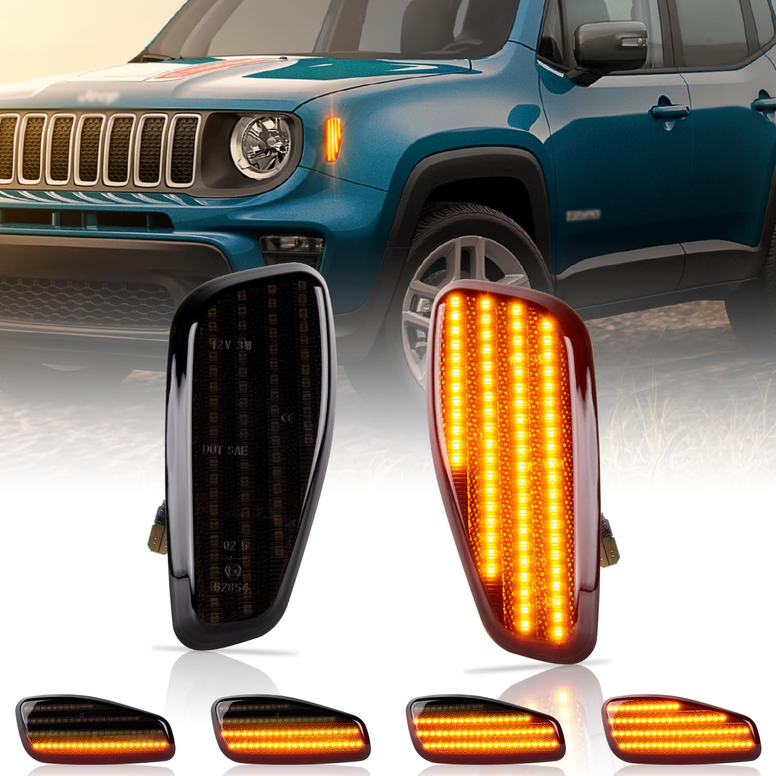 Frecce Laterale Dinamico a LED per Renegade 2015-2017, Indicatori di Direzione Laterale a LED Canbus Nero, 2 Pezzi