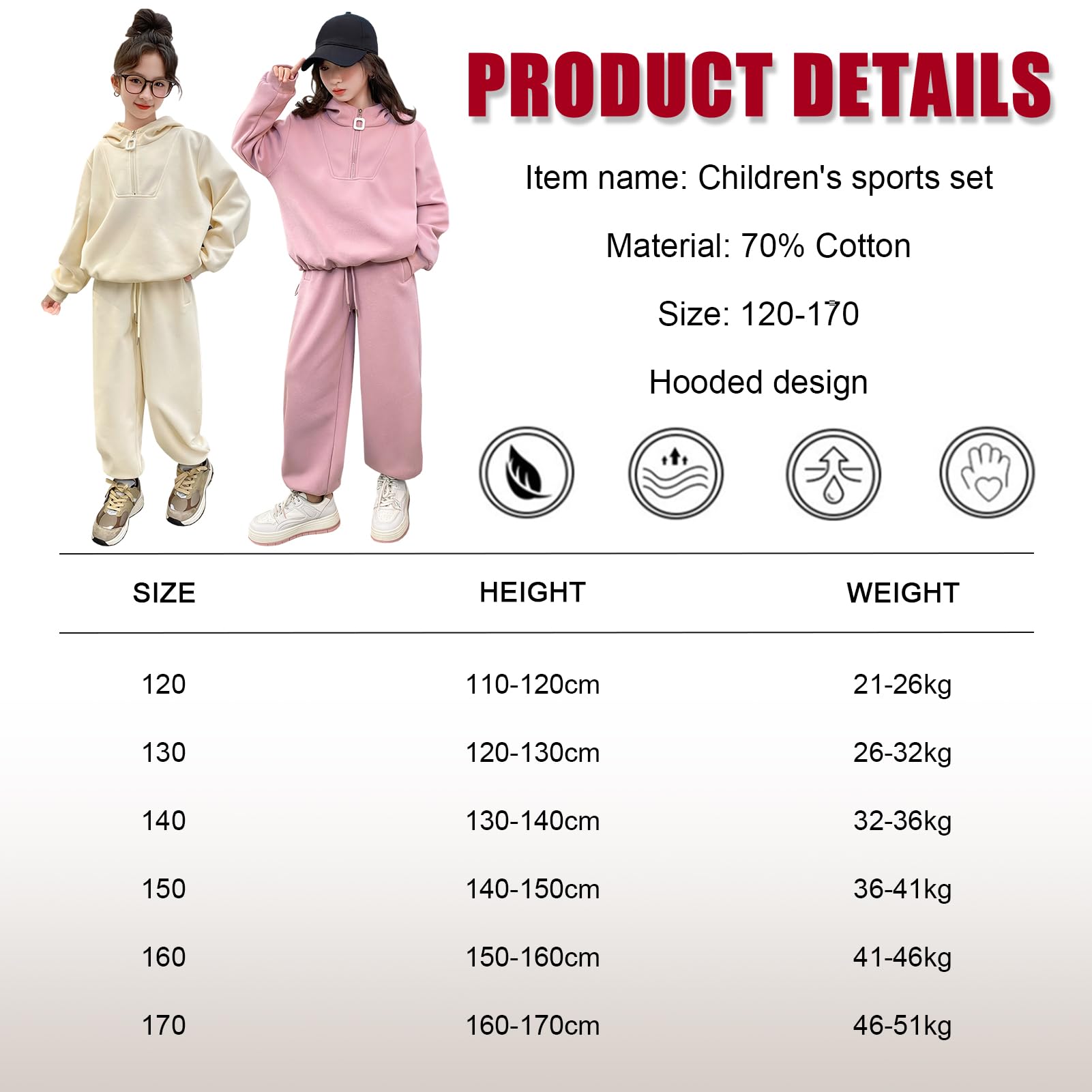 Chándal para niña, 2 piezas, ropa deportiva para niños, clásica, media cremallera, manga larga, sudadera y pantalones, juego de ropa para primavera/otoño, 4-10 años