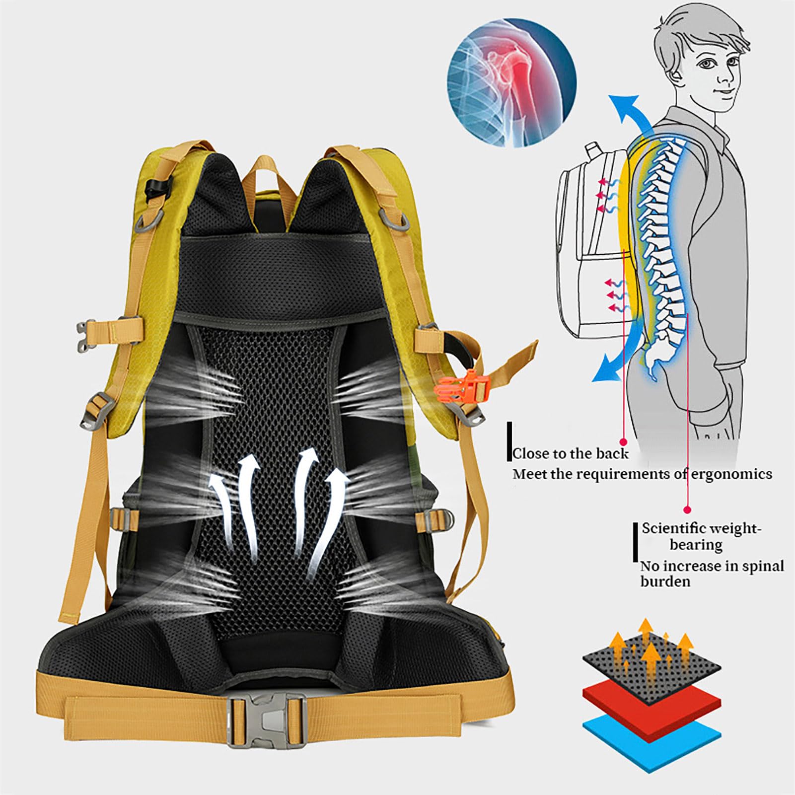 TY&WJ 35L Wanderrucksack Mit Abnehmbarer Rückenplatte, Atmungsaktivem Trekkingrucksack Mit Trinkblase & Regenschutz Für Reisen, Bergsteigen, Camping