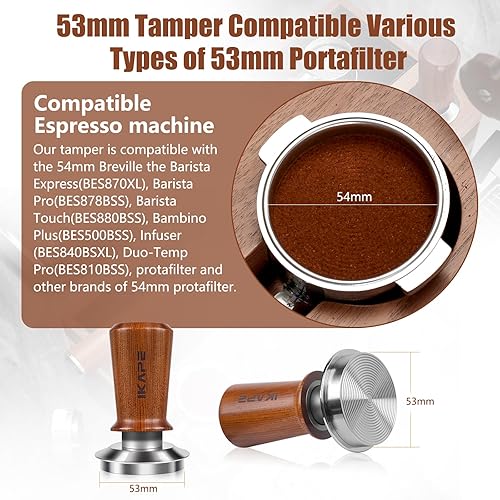 Miniatura 5 de IKAPE Tamper para café expreso de 2.098 in, calibrado con resorte de acero inoxidable de alta calidad, compatible con 54 portafiltros sin fondo de
