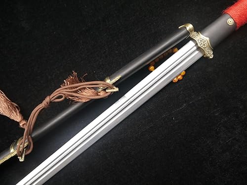 Miniatura 7 de Espada chinaTang jianhoja de acero de Damascovaina de madera negraaccesorios de latónespiga completalongitud 39 pulgadas