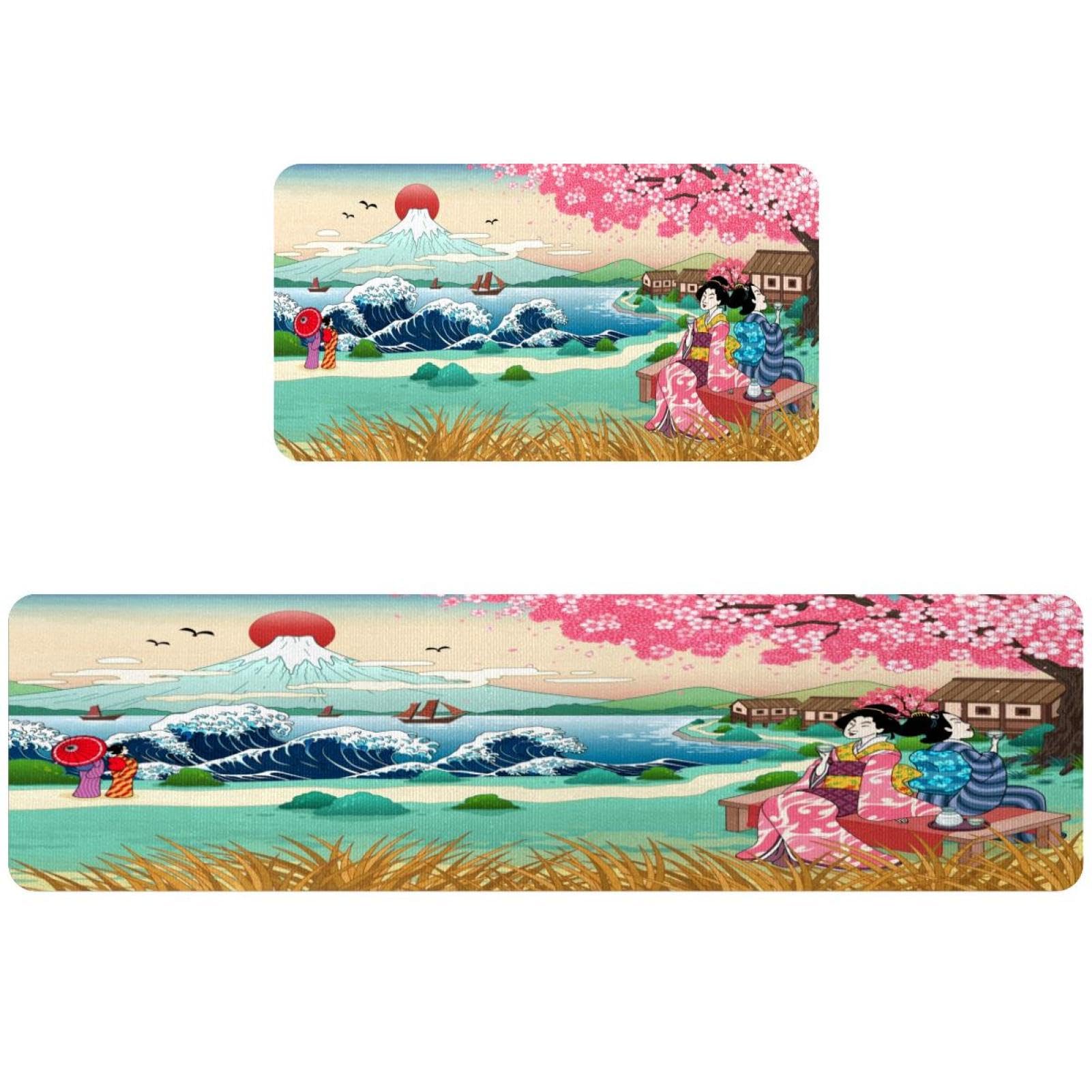 Tapete de cocina de 2 piezas, alfombrilla absorbente lavable japonesa para hogar y lavadero