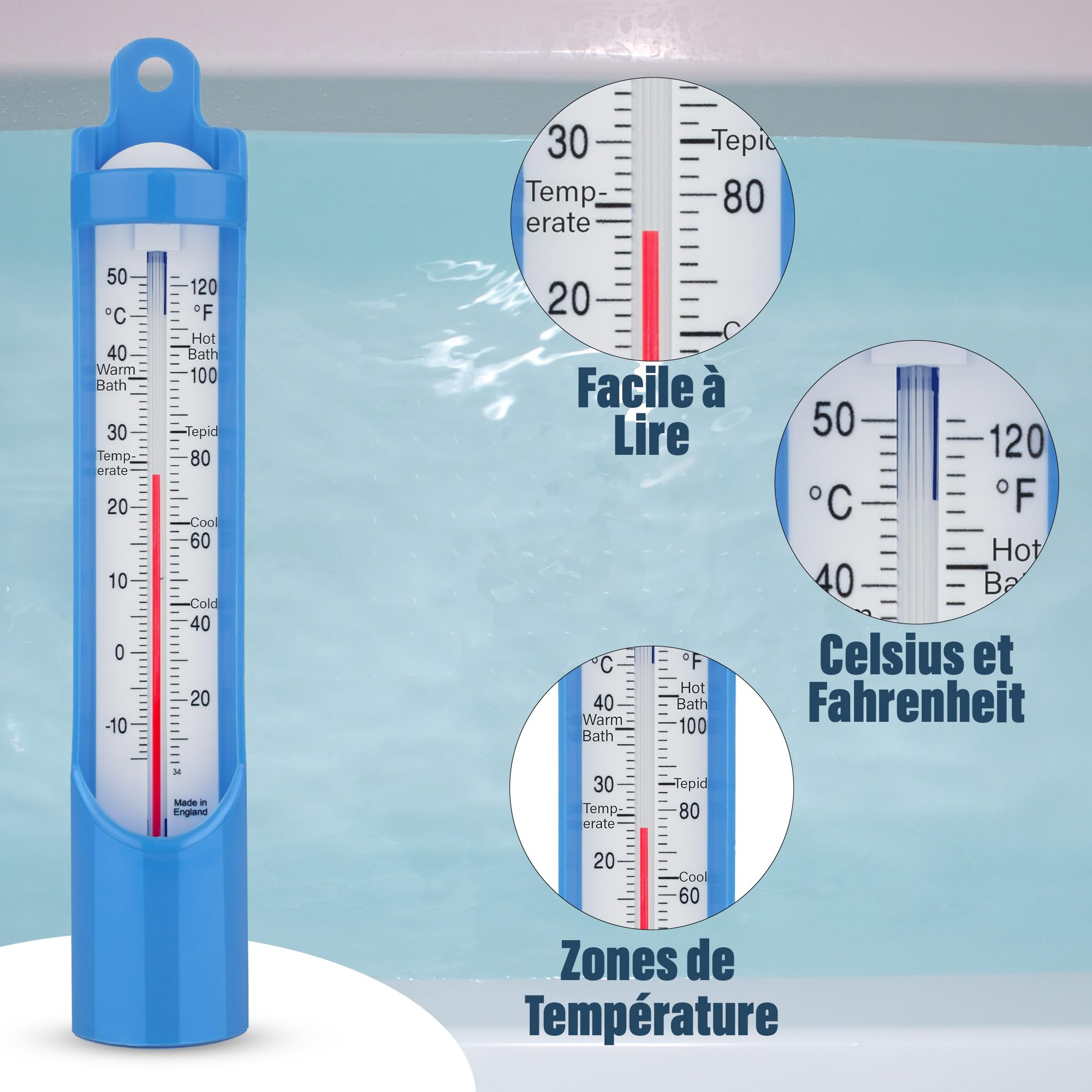 Thermomètre de bain, 230 mm – permettant de vérifier la température de l’eau pour bébés et grands enfants
