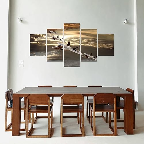 Miniatura 4 de Imágenes de aviones militares estadounidenses F-22 Raptor, pinturas artísticas de pared para sala de estar, 5 piezas, arte de lienzo estirado
