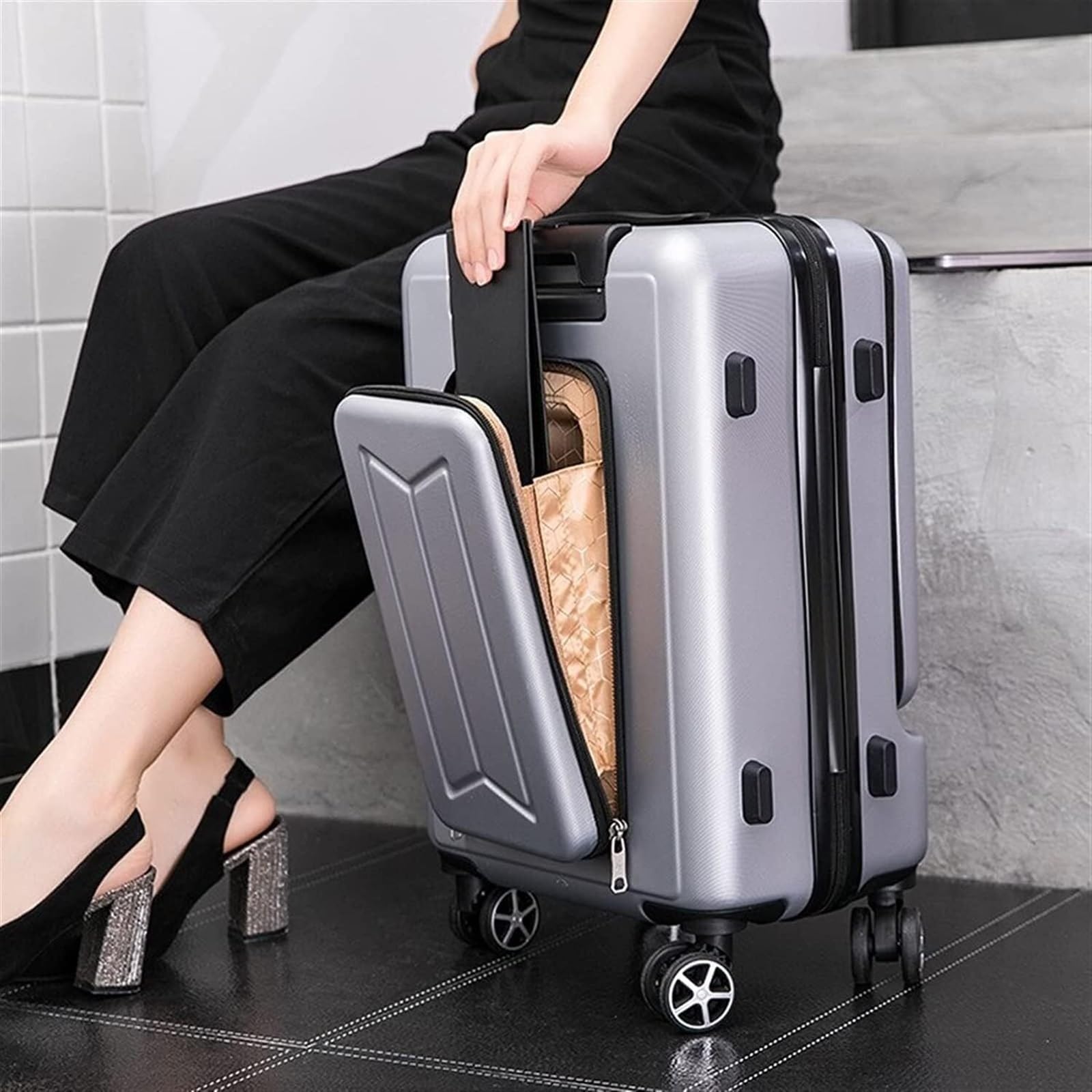 Zestaw walizek podróżnych, bagaż podręczny bagaż walizka zestaw sztuk Carry On ABS+PC Spinner Wózek z kieszenią Walizka biznesowa (kolor: B, rozmiar: 24 cale) ")