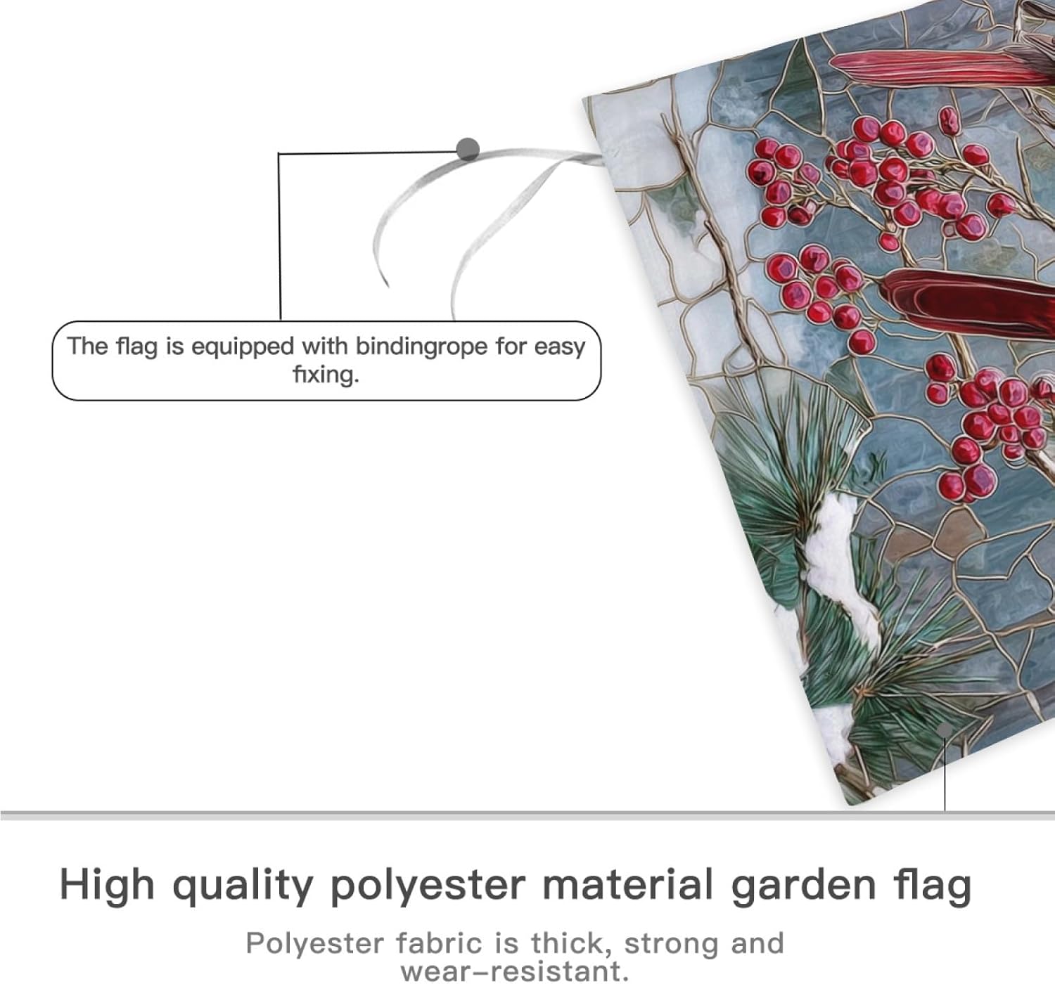 Cardinal Christmas Garden Flag Winter Birds On Pine Tree Yard Banner for Outside 12x18 Double Sided Stained Glass Xmas Holiday Decorations New Year January Decor - Image 4