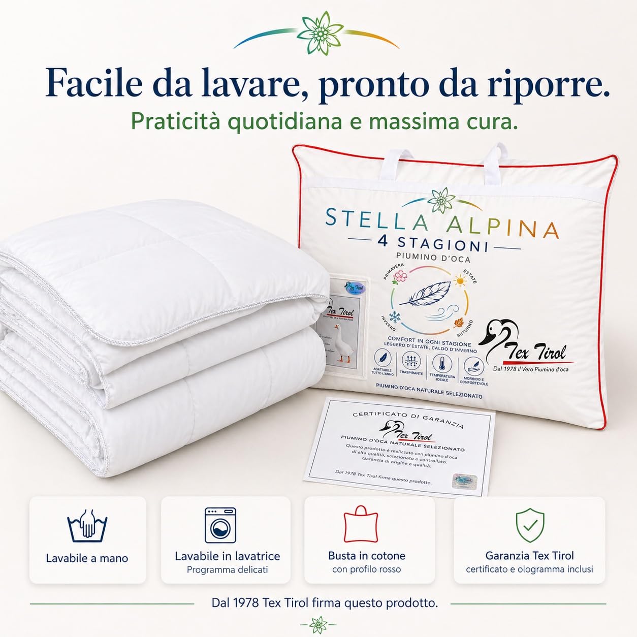 PIUMINO Oca TEX TIROL © STELLA ALPINA 4 STAGIONI 100% Piumino OCA tutte le misure - MATRIMONIALE 2 PIAZZE CM. 250X200