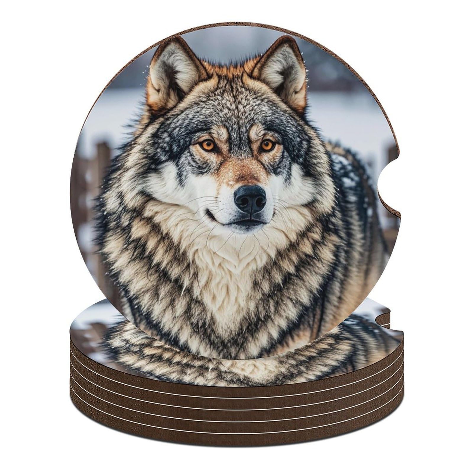 Dessous de verre de voiture loup 6,6 cm idée cadeau utile pour homme et femme