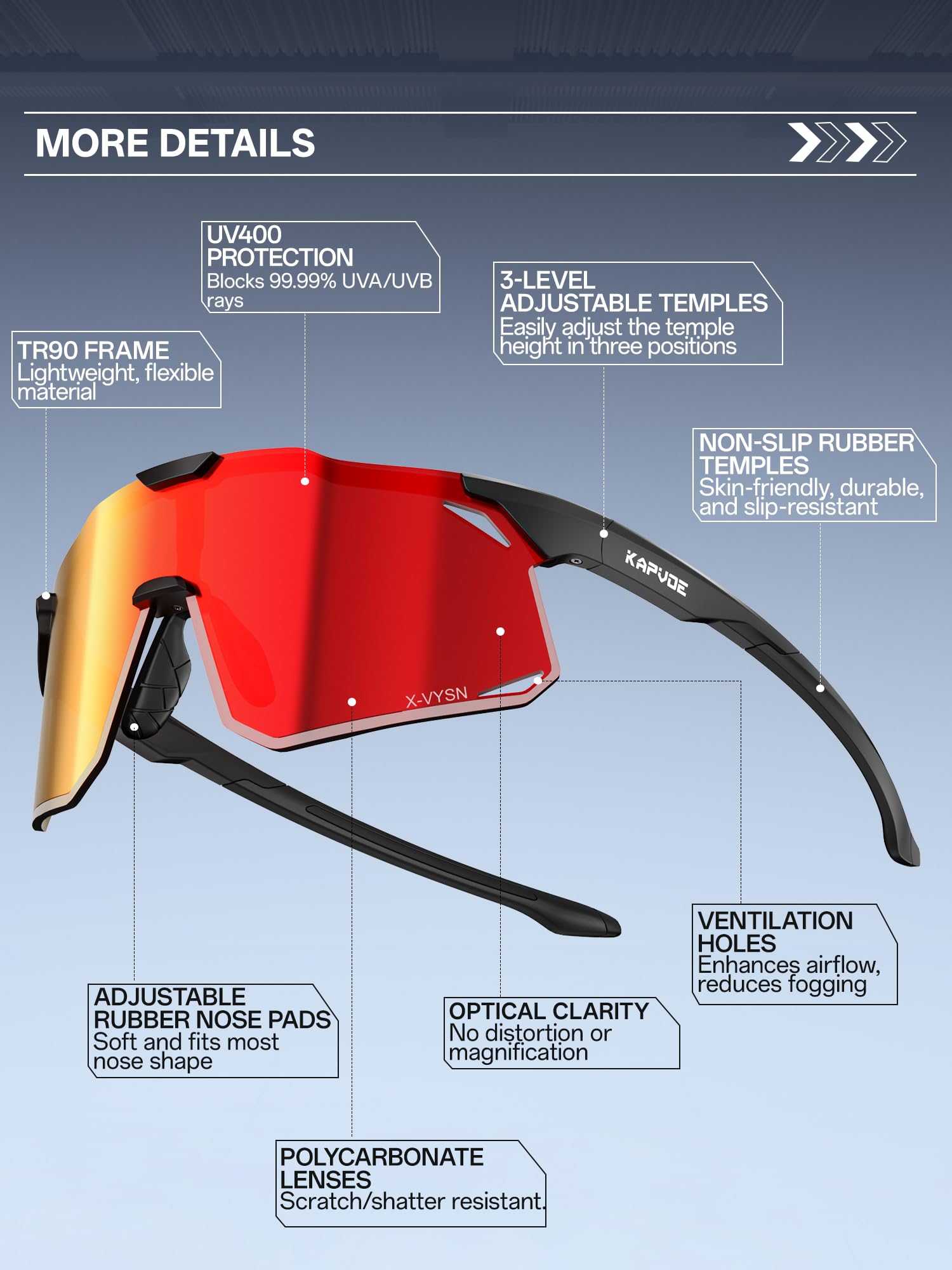 KAPVOE Gafas de Ciclismo Hombre Mujer Deportivas Gafas de Sol Béisbol Bicicleta Montaña MTB Running - K347