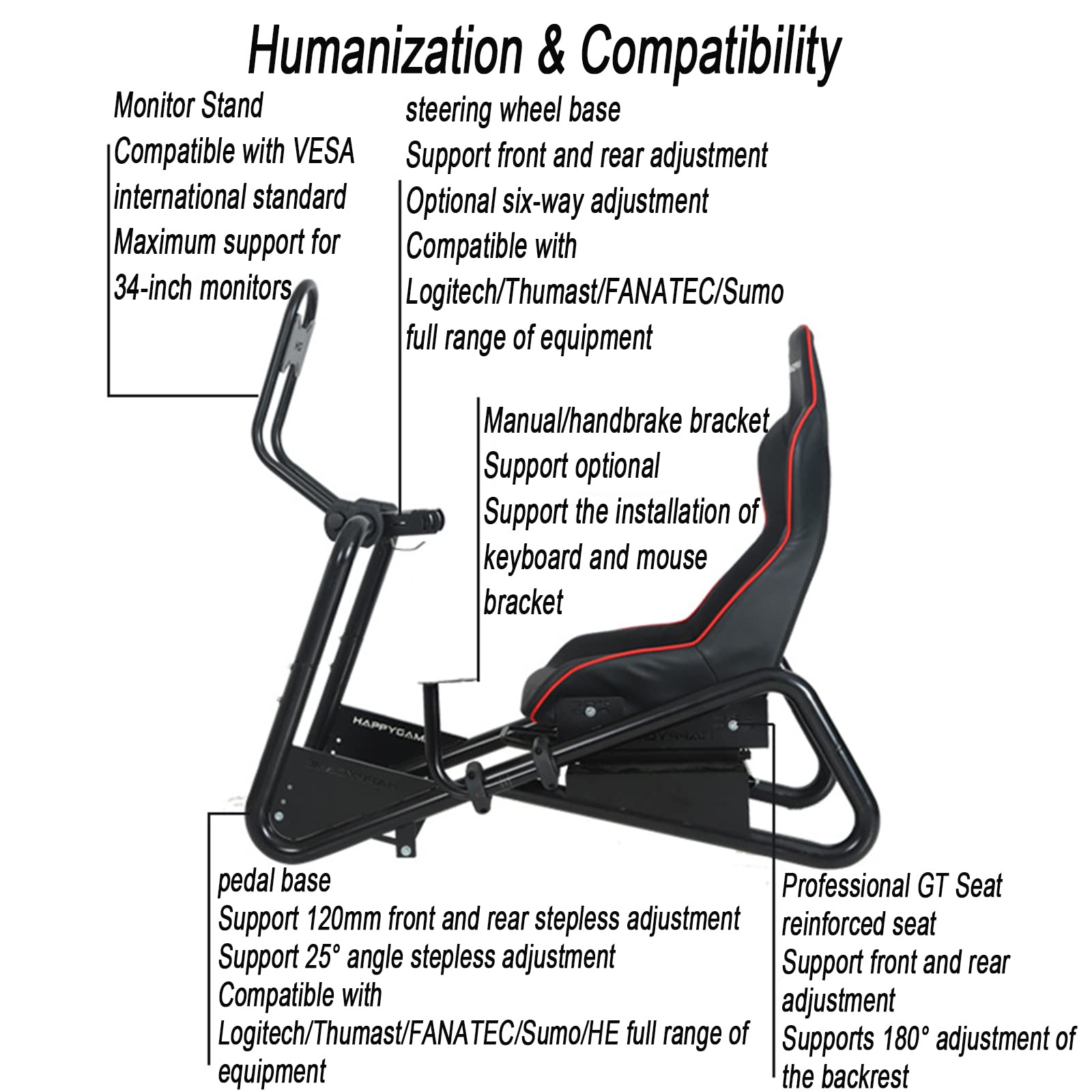 Cockpit simulateur de course, support réglable avec siège de course, mousse de soutien et cuir, design ergonomique pour une expérience de jeu améliorée