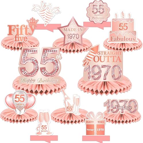 Miniatura 8 de Centros de mesa de nido de abeja de oro rosa con texto en inglés "Happy 60th Birthday", decoración de mesa para niñas y mujeres, dulce princesa de