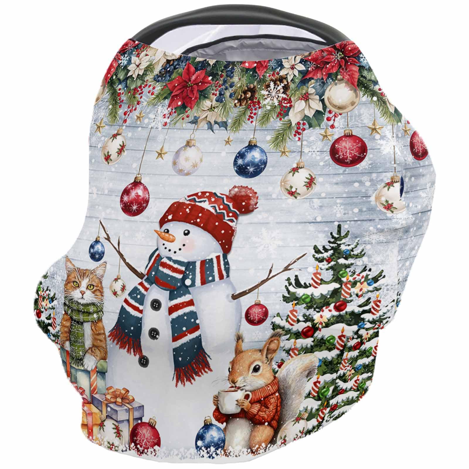 Nursing Cover for Breastfeeding Scarf, Xmas Tree Poinsettia Snowflakes Snowman Squirrel Cat Baby Car Covers Super Soft Multi Use for Canopy Shopping Cart Cover Blanket Stroller Cover