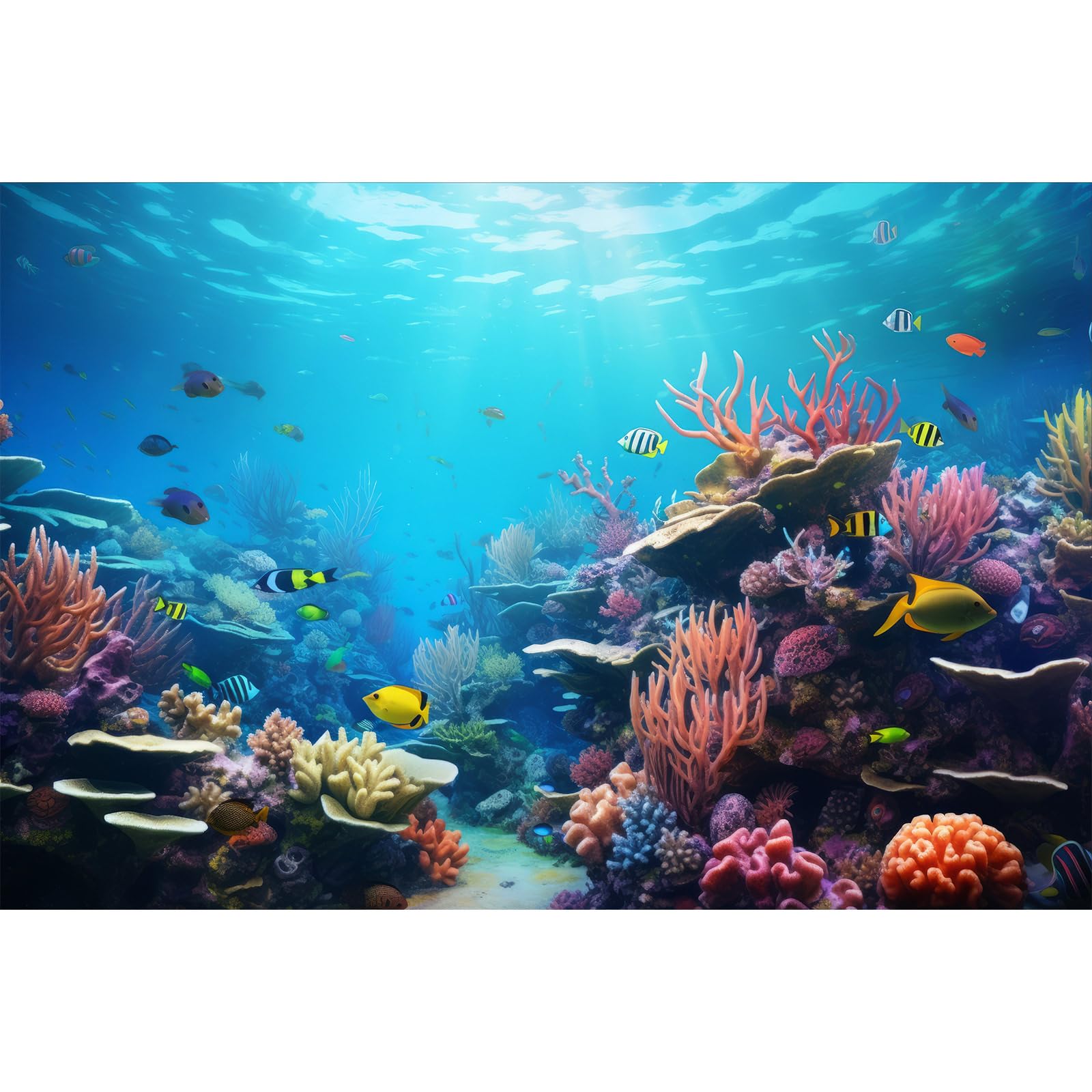 Under The Sea Aquarium Background Vibrant Underwater Wonderland Terrarium Backdrop Coral Reef with Breathtaking Fish Tank Background Deep Ocean Underwater with Sunbeams Backgrounds 48x20in