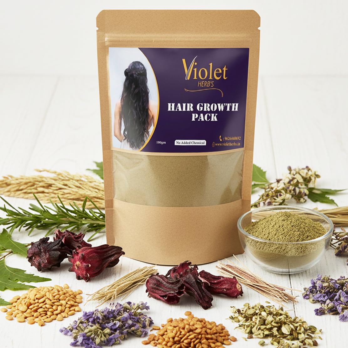 Violet Herb’S Hair Growth Pack - 100g | 100% Natural Botanical Blend for Hair Regrowth | With Fenugreek, Hibiscus, Rosemary & Vetiver | No Added Chemicals, Sulfates or Parabens | Traditional Herbal Scalp Treatment-image-11