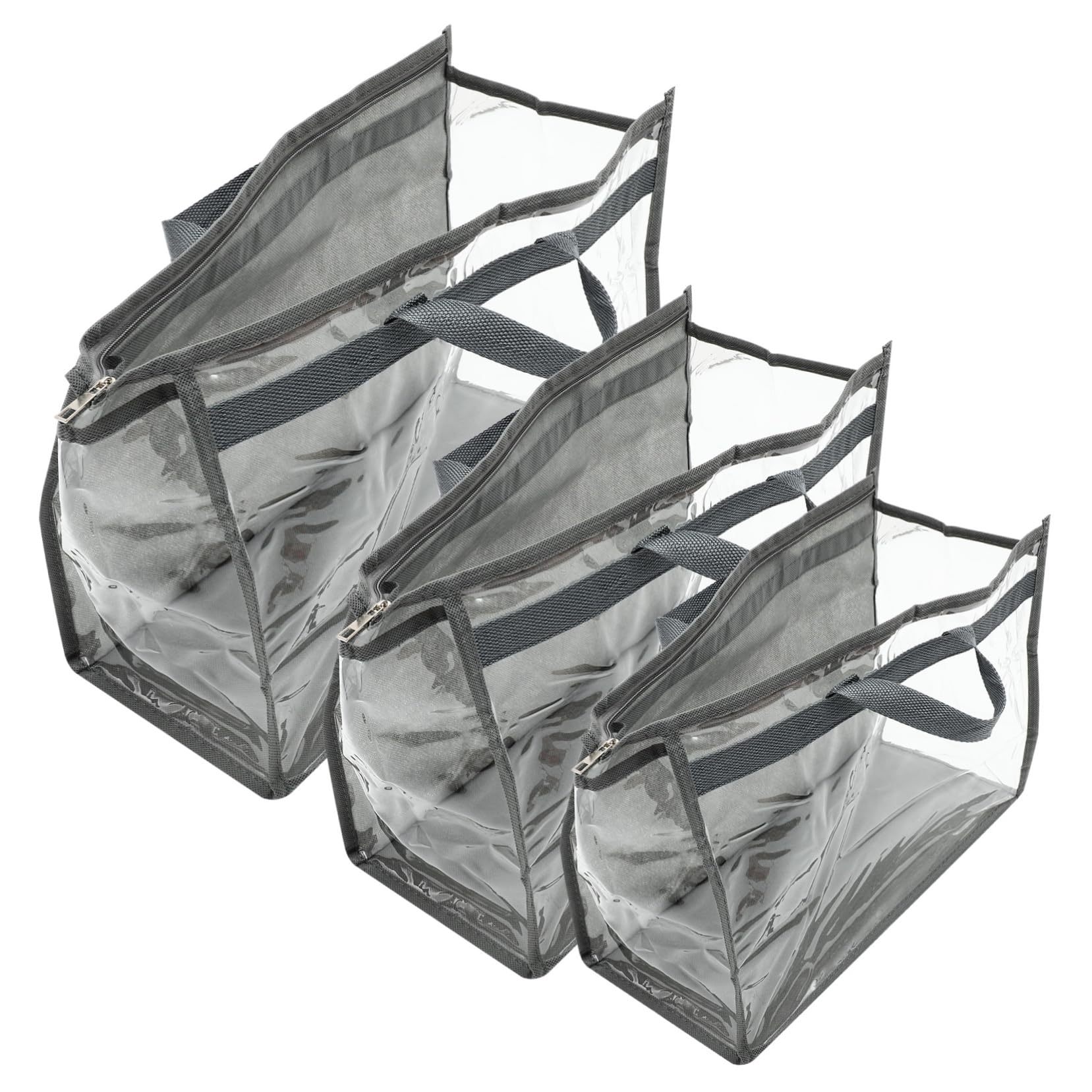 GAROZATION 3Pcs Clear Hanging Storage Bag for Handbags Zipper Protector Organizers with Sturdy Handle for Home Bedroom Closet and Travel