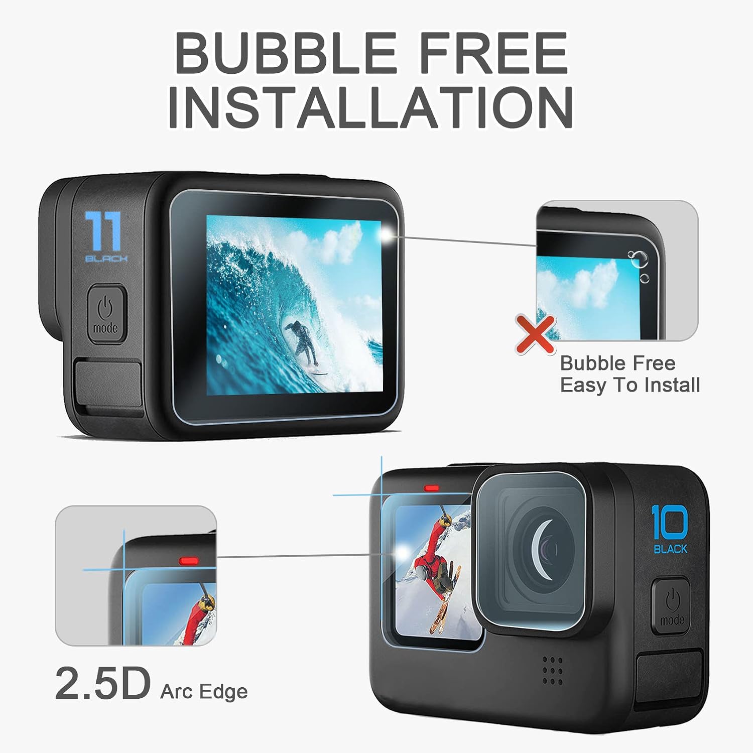OKFUN Screen Protector for Go Pro Hero 12/Hero 11/Hero 10/ Hero 9 Black,Ultra Clear Tempered+Tempered Glass Lens+Tempered Glass Front LCD Display Film Hero 12/11/10/9 Black Action Camera Accessories image 2