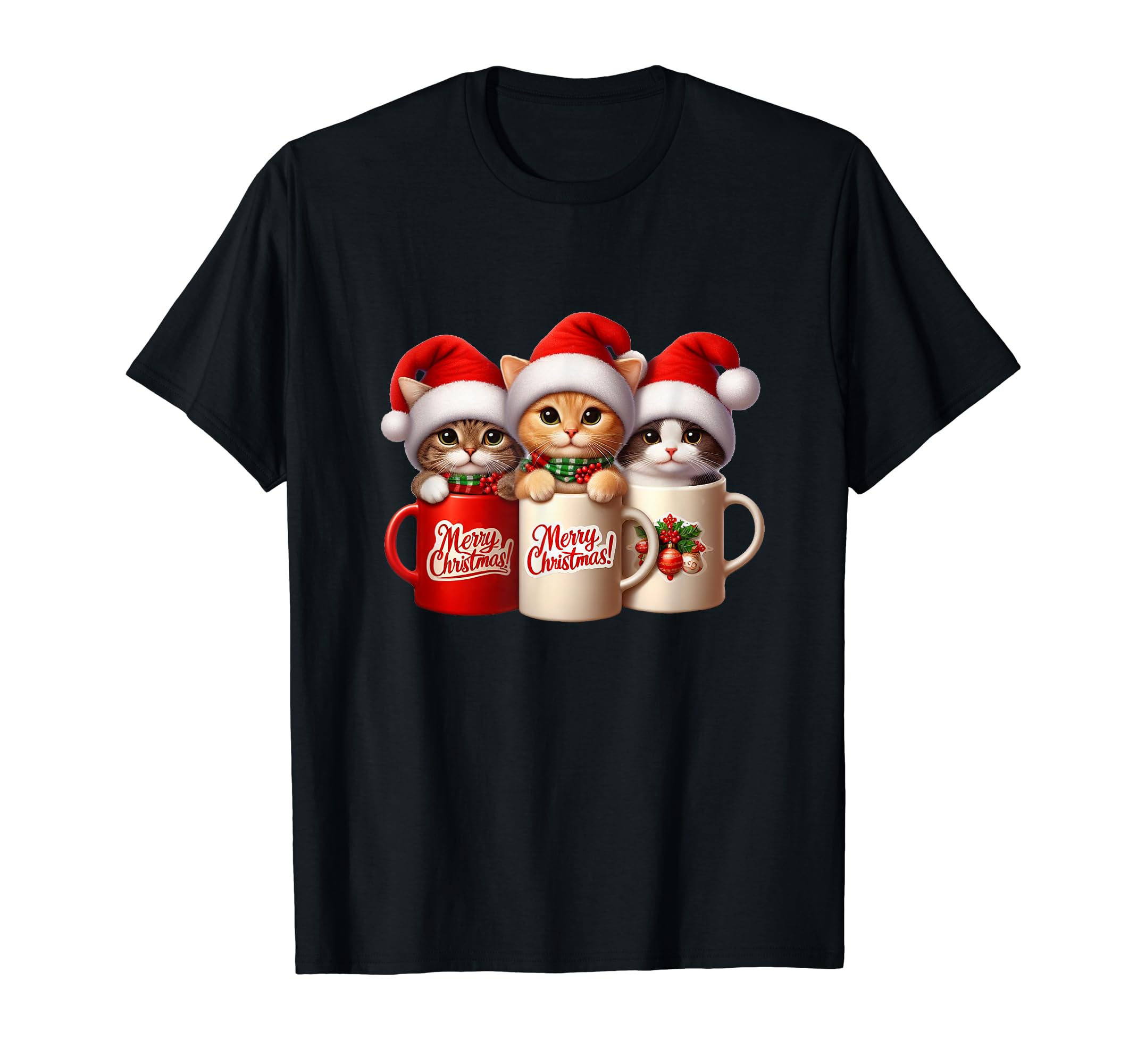Merry Meowug Magic Cats in Christmas Mugs PurrJoy Creations T-Shirt