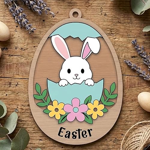 Easter Bunny Decor– Easter Egg Ornaments, Handmade Wooden Rabbit Decor,