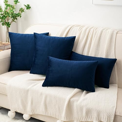 Miniatura 5 de HWY 50 fundas de almohada decorativas de terciopelo sólido para sofá, sala de estar., Terciopelo, Azul marino, 18x18 pulgadass