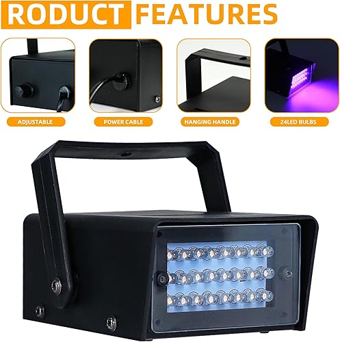 Vista 27 de ENUOLI - Mini luz estroboscópica LED de color blanco con 24 LED superbrillantes de control de velocidad variable para clubes, Navidad, efectos