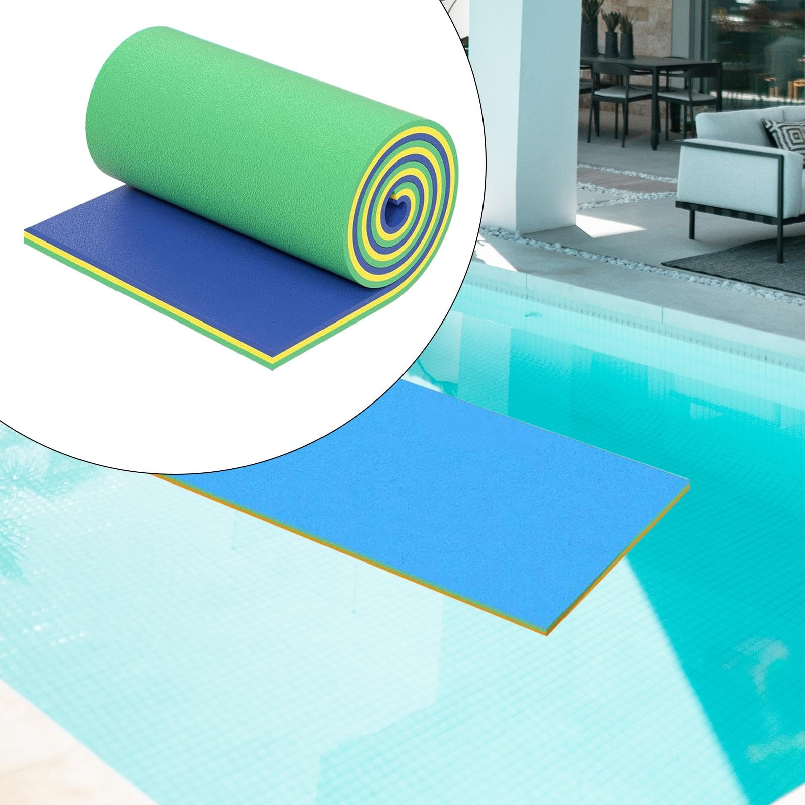 Tapis Flottant en Mousse Souple et Enroulée pour Adultes, Idéal pour La Plage, L'extérieur, Le Bateau, La Piscine, Vert