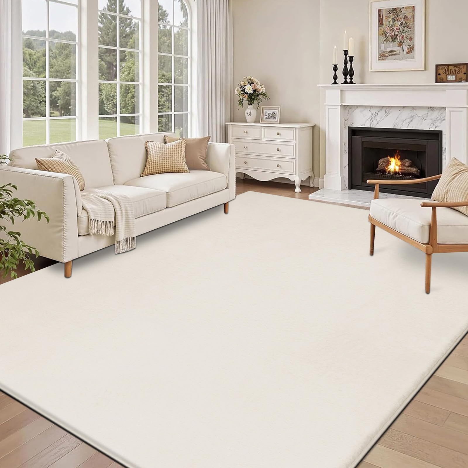 SHACOS Creme Teppich Wohnzimmer 160x230 cm Kurzflor Teppich Schlafzimmer Kunstfell Weich Flauschig Wohnzimmerteppich Waschbare Teppiche Groß Modern rutschfest, Felloptik