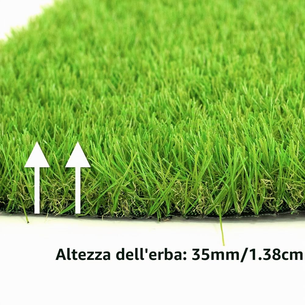 Petgrow Erba artificiale realistica, 35 mm, tappeto erboso sintetico con fori di drenaggio, tappeto erboso per cani da giardino, cortile, balcone (1 m × 3 m)