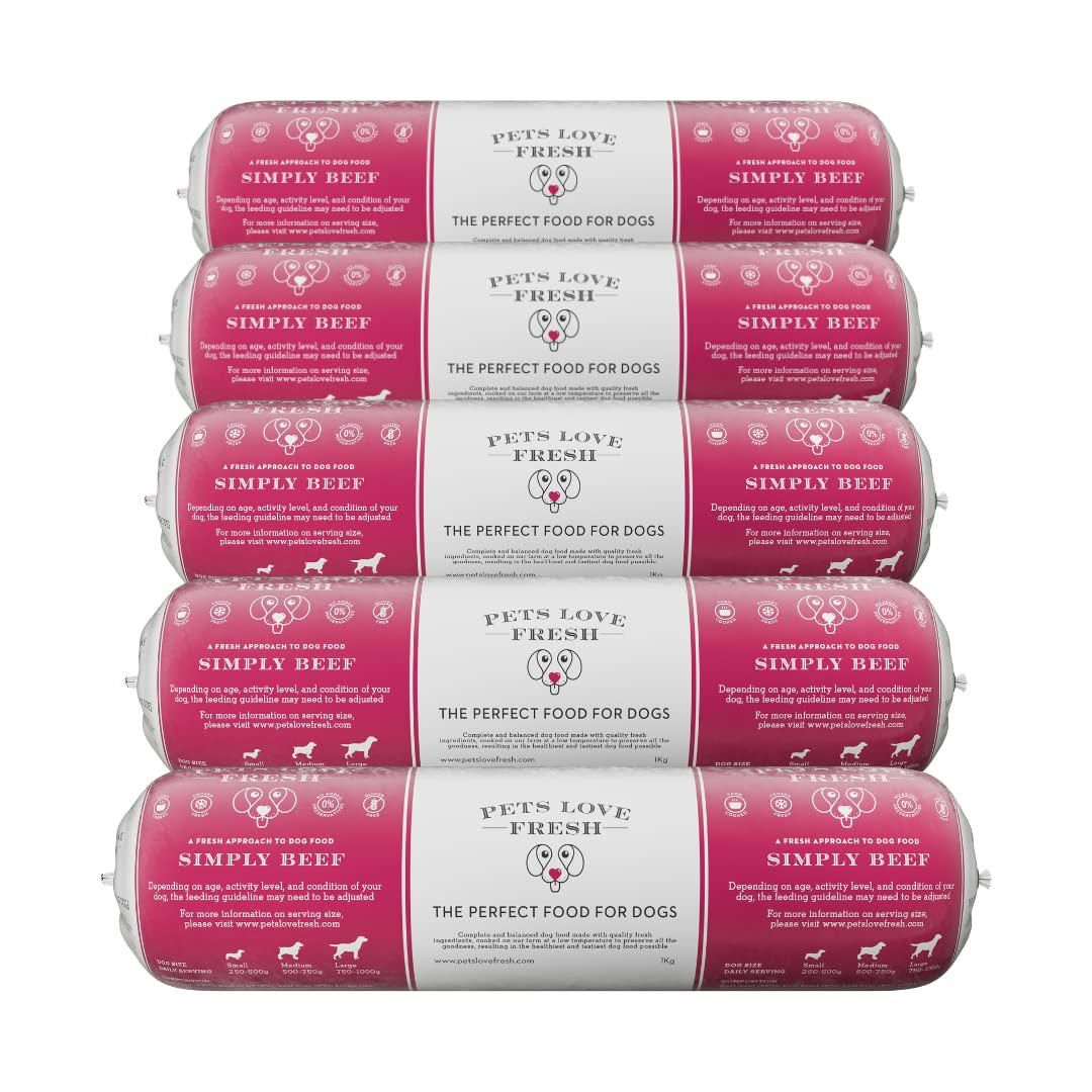 Pets Love FreshHealthy & Tasty Fresh Dog Food by Pets Love Fresh - 100% Natural - Real British Meat - Zero Preservatives - Simply Beef (5 x 1kg chub rolls)