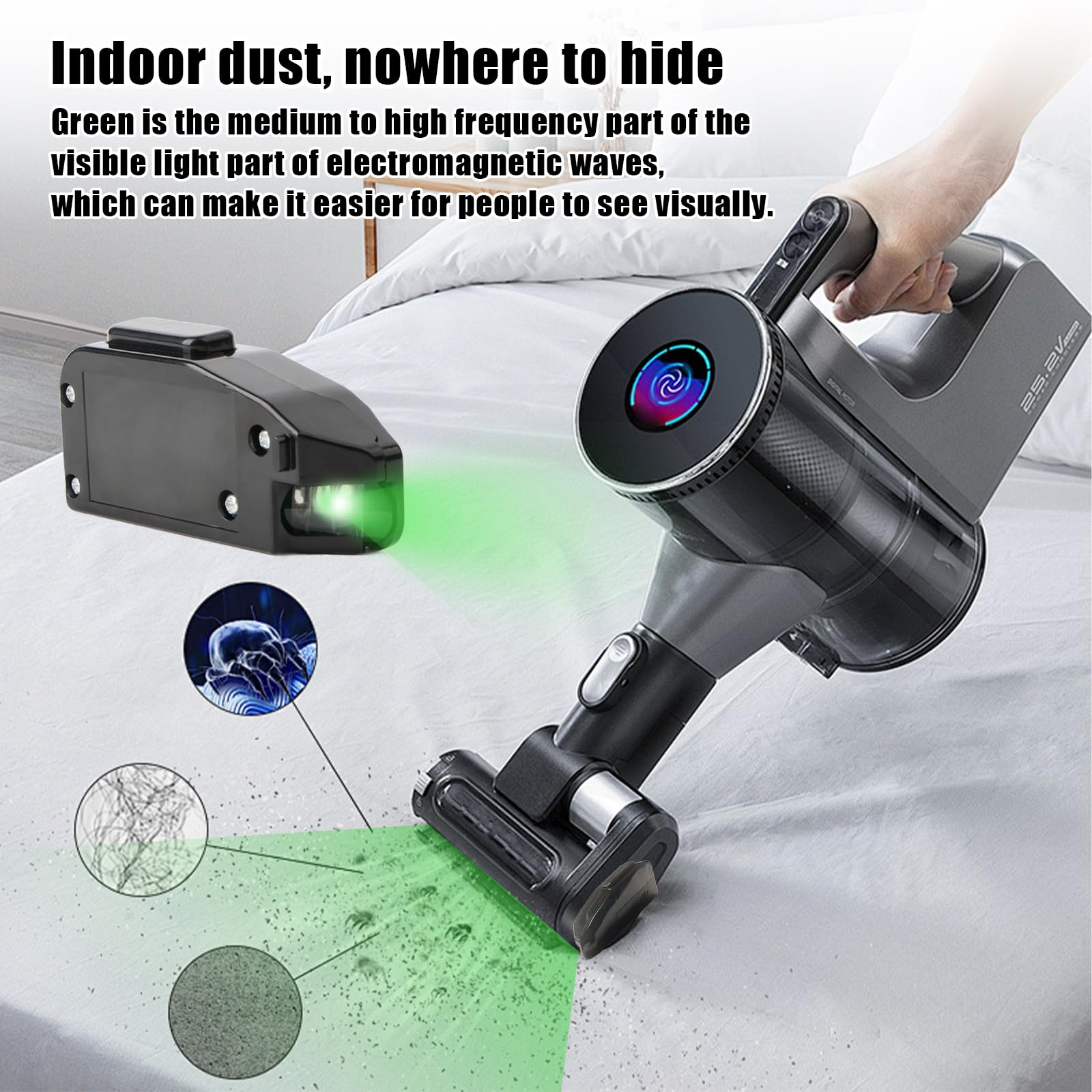 Lámpara LED para aspiradora con Detector de Polvo Universal, luz LED Verde para Detector de pelos de Animales, Accesorio para Cabezal de aspiradora