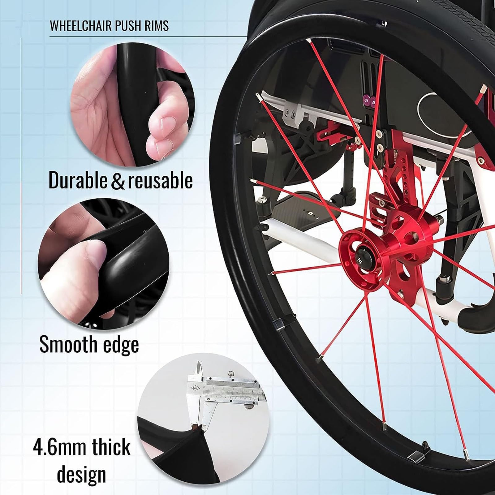1 par de fundas para aros de silla de ruedas, cubiertas antideslizantes de silicona para aros de empuje de silla de ruedas de 22/24 pulgadas, para cubierta de rueda trasera de silla de ruedas ( Color